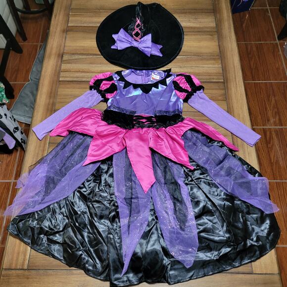 2 Pc Disguise Girls Witch Prestige Costume: Hat & Dress - Size Small (4-6x) - Picture 2 of 13